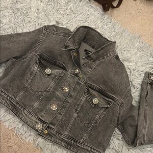 Gray Denim Jacket with Embellished Buttons